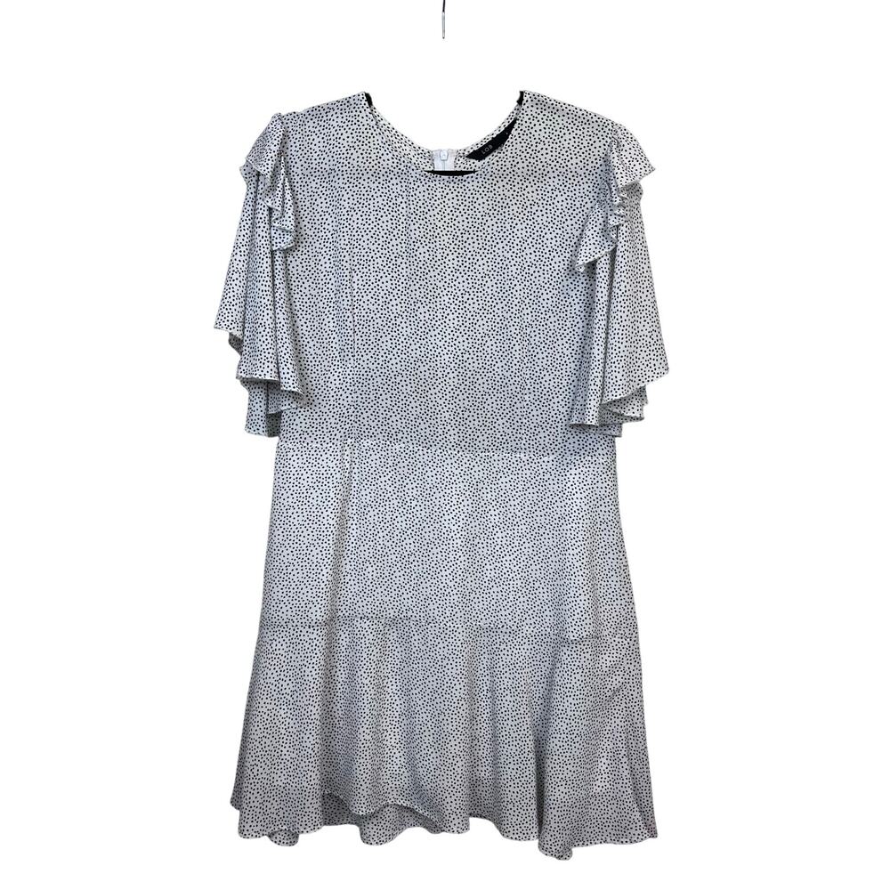 LOB White Black Polka Dot Flutter Sleeve Flowy Dress Est Medium Large